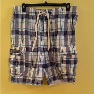 Abercrombie Men's Plaid swim Shorts - Blue and White xl